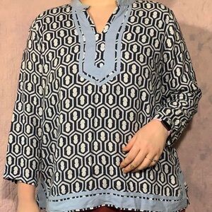 Crown & Ivy Navy and Light Blue Pineapple pattern Tunic